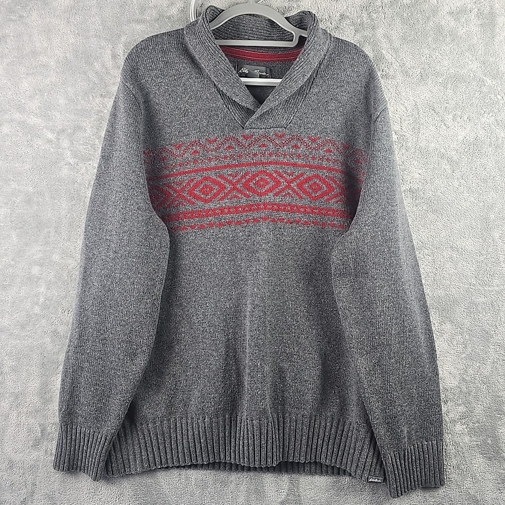 Eddie Bauer Sweater Mens 2XL Fair Isle Shawl Collar Knit Grandpa Hiking Outdoor‎